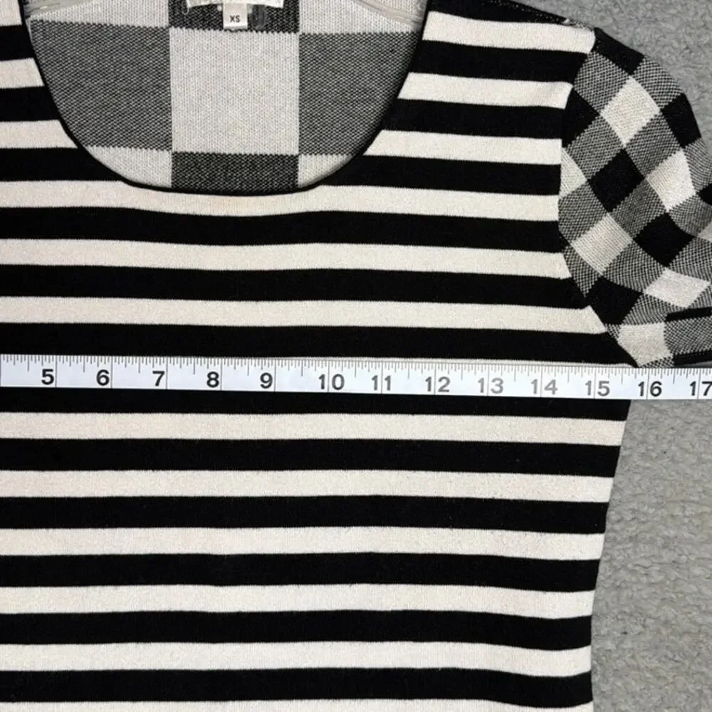 Tyler Boe Silk Cotton Mixed Stripe Plaid Sweater XS Quiet Luxury Minimalist